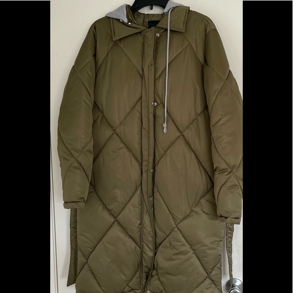 Long olive green puffer jacket